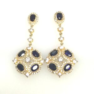 Sterling Silver Gold Plated Created Sapphire Designer Earrings
