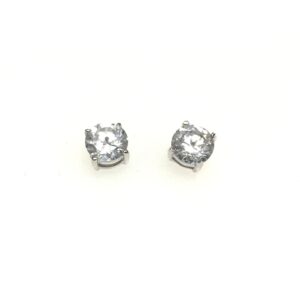 Sterling Silver Rhodium Plated CZ 5mm, 6mm or 8mm 4 Prong Basket Stud Earrings