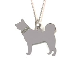 An Akita Glitter Collar Sterling Silver Rhodium Plate Dog Pendant