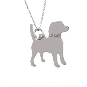 Beagle Glitter Collar Sterling Silver Rhodium Plate Dog Pendant