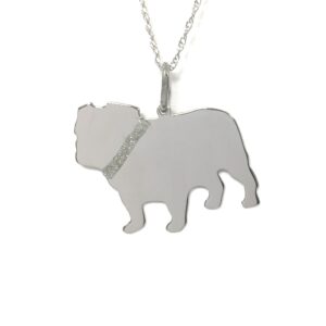 Bull Dog Sterling Silver Rhodium Plate Pendant with Glitter Collar