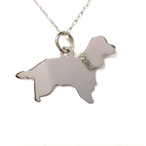 Cocker Spaniel Sterling Silver Rhodium Plate Pendant with Glitter Collar