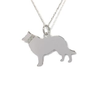 Collie Sterling Silver Rhodium Plated Pendant with Glitter Collar