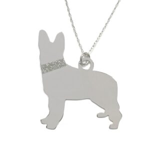 German Shepard Sterling Silver Rhodium Plate Pendant with Glitter Collar