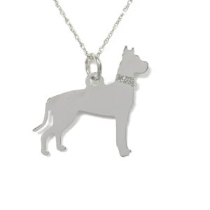 Great Dane Sterling Silver Rhodium Plate Pendant with Glitter Collar