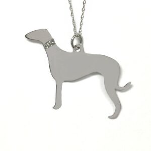 Grey Hound Sterling Silver Rhodium Plate Pendant with Glitter Collar