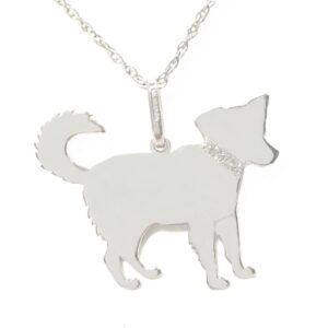 Happy Dog Sterling Silver Rhodium Plated Pendant with Glitter Collar