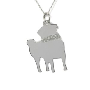 Pug Glitter Collar Sterling Silver Rhodium Plate Dog Pendant