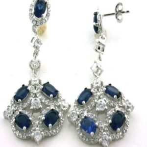 Sterling Silver Rhodium Plated Created Sapphire Designer Earrings