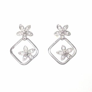 Sterling Silver Two Flowers CZ Earring