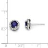 Sterling Silver Rhodium Plated Stud Round Blue CZ Earrings with Clear CZ Around - Image 2