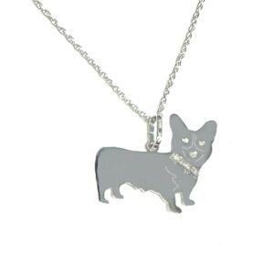 Corgi - Pembroke Welsh Glitter Collar Sterling Silver Rhodium Plated Dog Pendant
