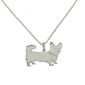 Corgi with Tail Glitter Collar Sterling Silver Rhodium Plated Dog Pendant
