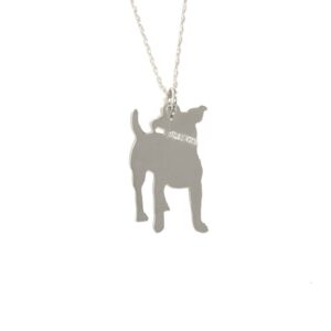 Happy MUTT Sterling Silver Rhodium Plated Dog Pendant with Glitter Collar