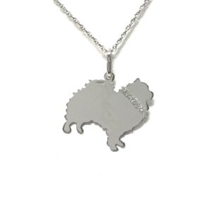 Pomeranian Glitter Collar Sterling Silver Rhodium Plate Dog Pendant