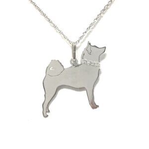Shiba Inu Glitter Collar Sterling Silver Rhodium Plate Dog Pendant