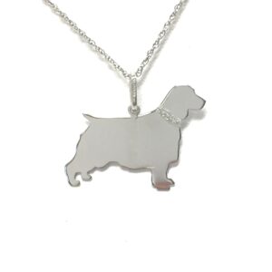 Springer Spaniel Sterling Silver Rhodium Plated Pendant with Glitter Collar