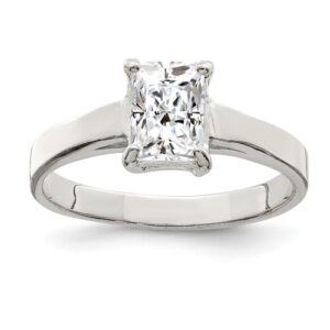 Sterling Silver Emerald Cut Solitaire CZ Ring