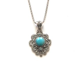 Sterling Silver Amazonite and Swiss Blue Topaz Quartz Pendant