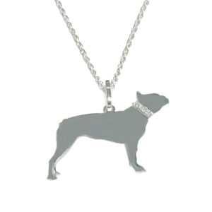 Boston Terrier Glitter Collar Sterling Silver Rhodium Plate Dog Pendant