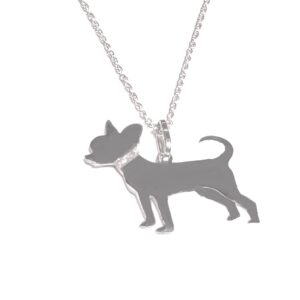 Chihuahua New Sterling Silver Rhodium Plated Pendant with Glitter Collar