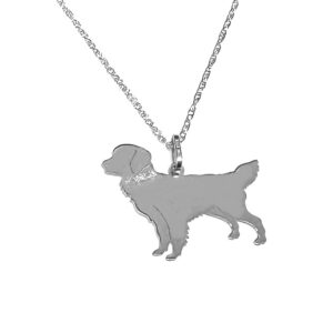 Golden Retriever (New) Sterling Silver Rhodium Plated Pendant with Glitter Collar