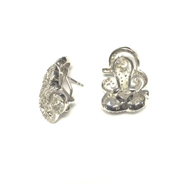 Sterling Silver Rhodium Plated Scroll CZ Designer Earrings - Image 2