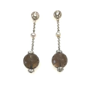 Sterling Silver Rhodium Plated Crystal Brown Drop Earrings