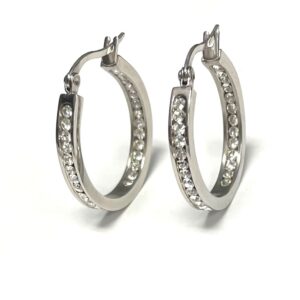 Hoop Earrings Inside & Out Swarovski Crystals Round 1.0 inch Stainless Steel