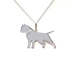 American Bull Dog Glitter Collar Sterling Silver Rhodium Plate Pendant