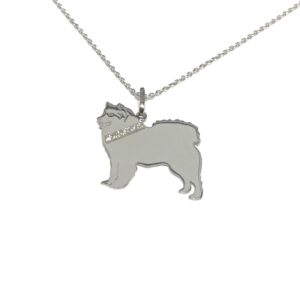 Samoyed Dog Glitter Collar Sterling Silver Rhodium Plate Pendant