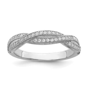 Brilliant Sterling Silver Rhodium-Plated 48 Stone Crisscross Micro Pavé CZ Polished Ring