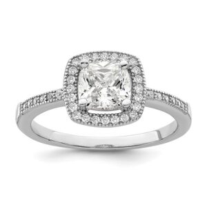 Brilliant Sterling Silver Rhodium-Plated 37 Stone Halo Micro Pavé CZ Ring