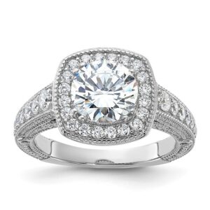 Sterling Silver Rhodium-Plated 8 mm Center Round CZ Halo Ring