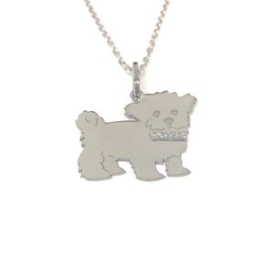 Bichon Glitter Collar Sterling Silver Rhodium Plate Dog Pendant