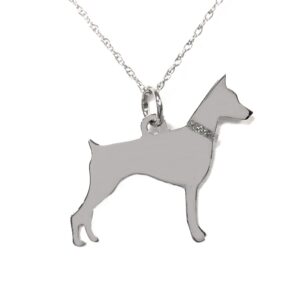 Doberman Sterling Silver Rhodium Plate Pendant with Glitter Collar