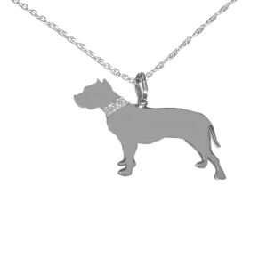 Pitt Bull (New) Sterling Silver Rhodium Plate Pendant with Glitter Collar