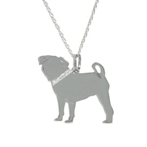 Pug (NEW) Glitter Collar Sterling Silver Rhodium Plate Dog Pendant