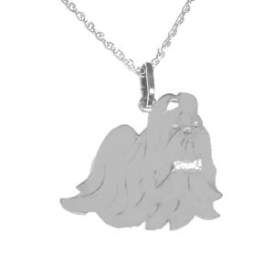 Shih Tzu Glitter Collar Sterling Silver Rhodium Plate Dog Pendant