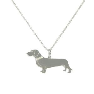 Dachshund Wire Haired Sterling Silver Rhodium Plated Pendant with Glitter Collar by Toni Tails